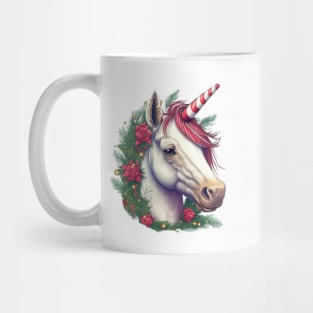 Christmas Unicorn Wreath Candy Cane Horn Mug